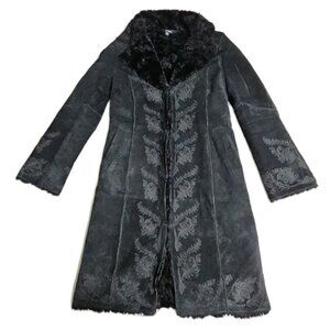 Vintage Express Penny Lane Leather Embroidered Long Coat Gothic Y2K, Womens M